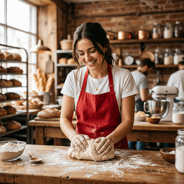 Woman Baker Kneading Dough
